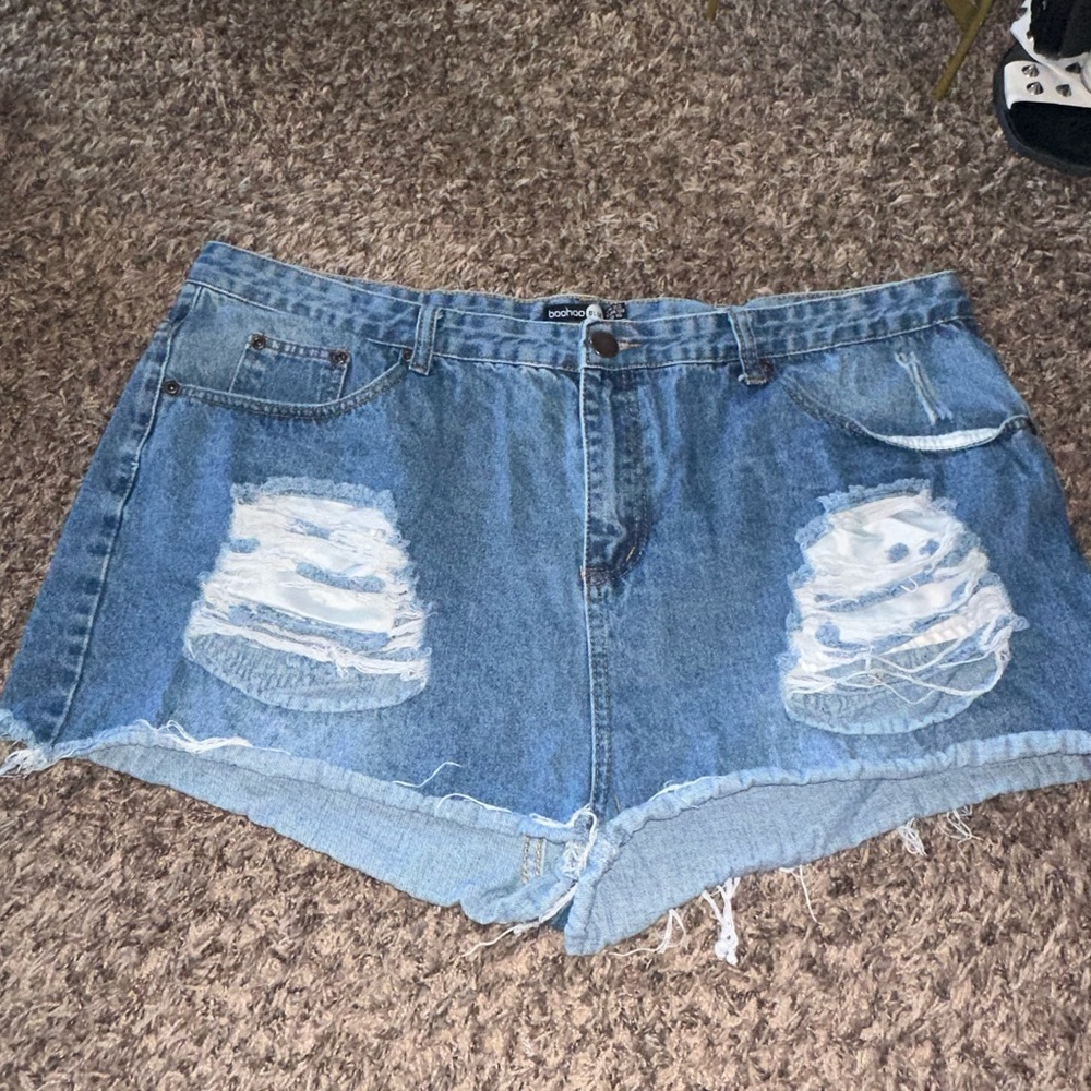 Boohoo Blue Distressed Jean Shorts with Frayed Hems